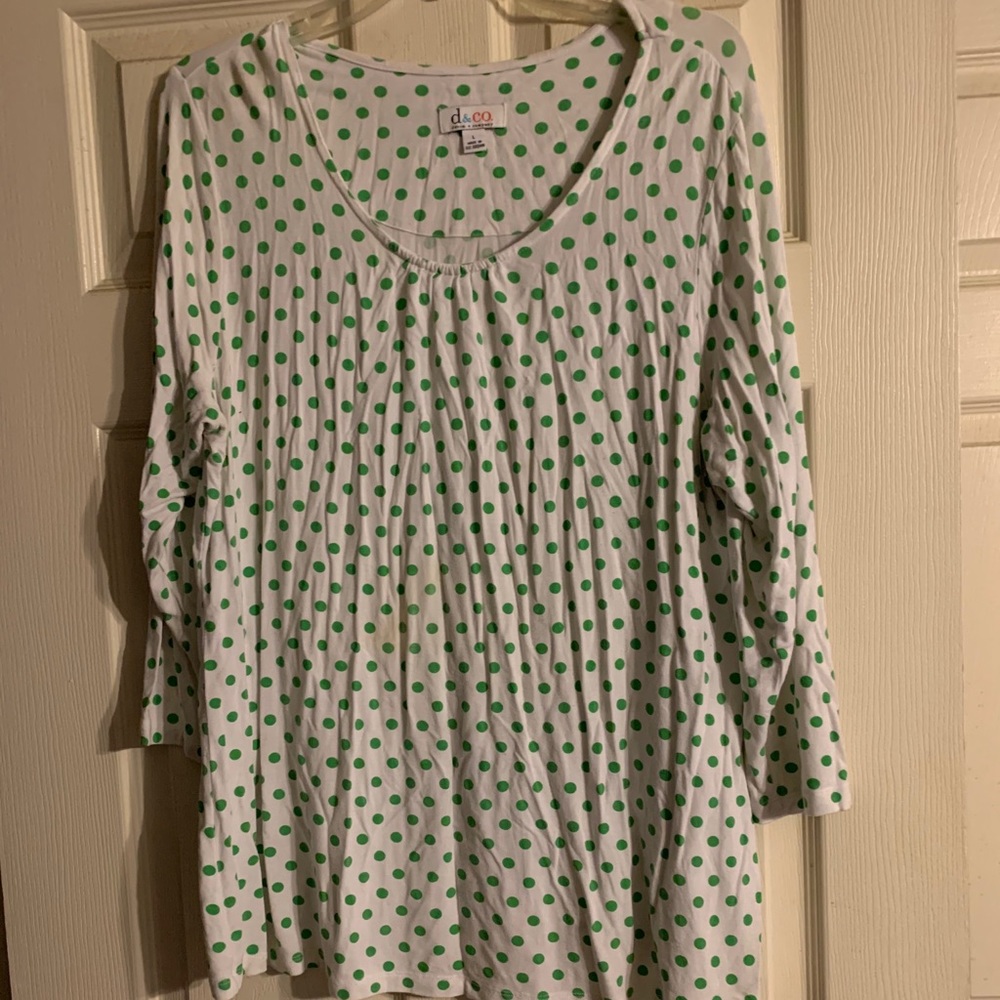 D&Co green polka dot shirt
